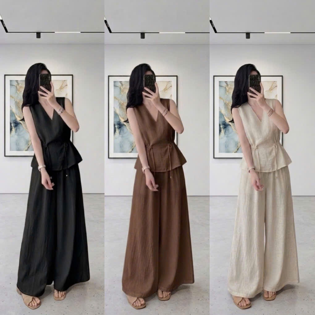 Bộ thòi trang thời thượng cổ tim thiết kế quần dài sang trọng EK04