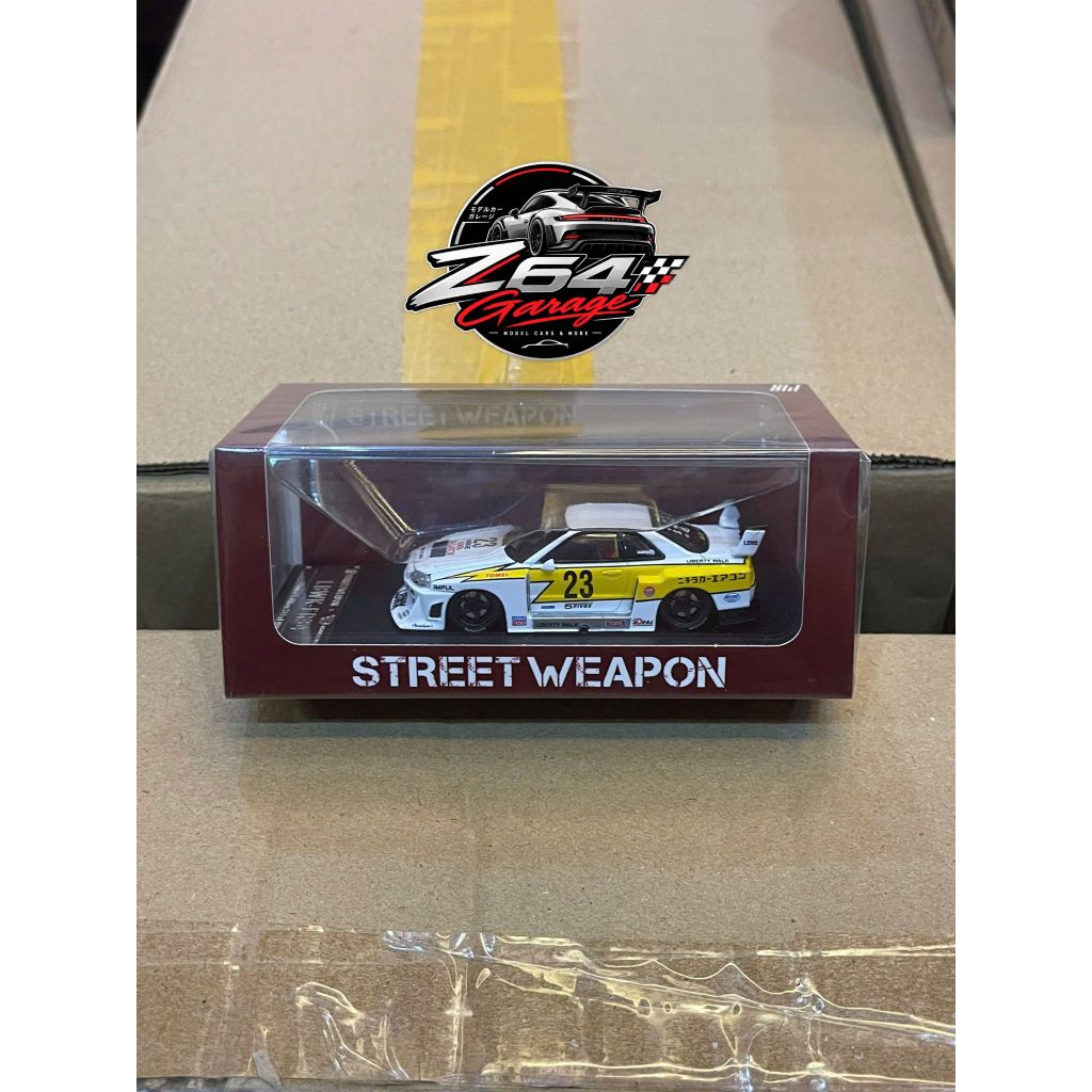 Mô hình xe STREET WEAPON tỉ lệ 1:64 Nissan LB-ER34 Skyline LBWK Liberty Walk White