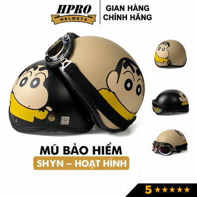 Mũ bảo hiểm nửa đầu SUNDY helmets tem Shyn-Cậu bé hoạt hình, freesize (55-59cm), kèm kính phi công, uv.