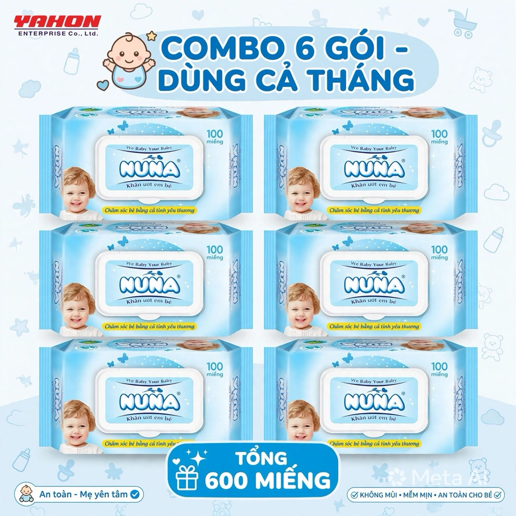 Combo Khăn ướt NUNA ( 100 miếng ko mùi )