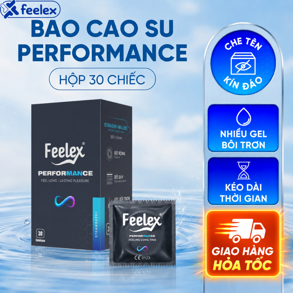 Bao cao su Feelex Performance, nhiều gel bôi trơn, kéo dài thời gian