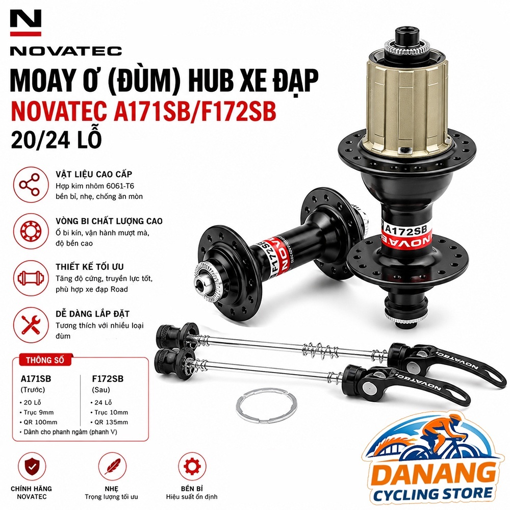 Moay ơ (Đùm) Hub xe đạp NOVATEC  A171SB / F172SB – 20/24 Lỗ