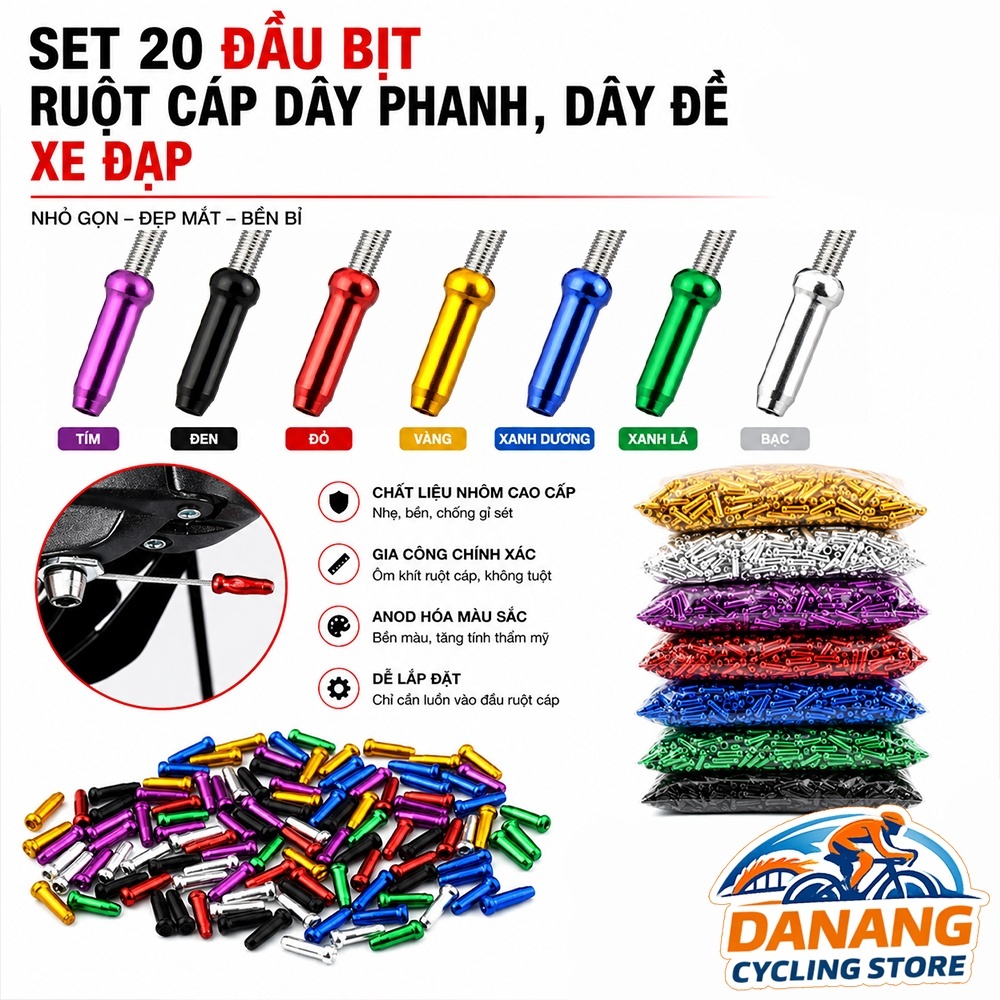 Set 20 Đầu Bịt Ruột Cáp Dây Phanh, Dây Đề Xe Đạp