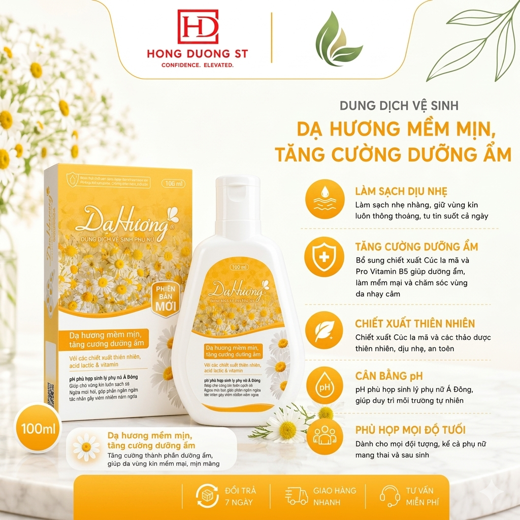 Dung Dịch Vệ Sinh Dạ Hương Mềm Mịn - Tăng Cường Dưỡng Ẫm - DDVS Dạ Hương Vàng Chai 100ml Chính Hãng