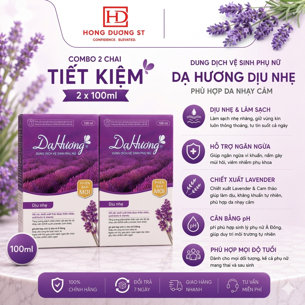 Combo 2 Chai Dung Dịch Vệ Sinh Dạ Hương Dịu Nhẹ - Phù Hợp Da Nhạy Cảm - DDVS Dạ Hương Tím 100ml Chín