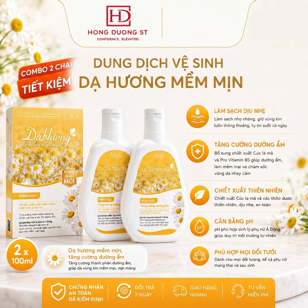Combo 2 Chai Dung Dịch Vệ Sinh Dạ Hương Mềm Mịn - Tăng Cường Dưỡng Ẩm - DDVS Dạ Hương Vàng 100ml Chí