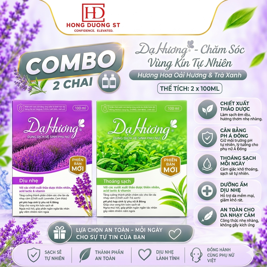 Combo 2 Chai Dung Dịch Vệ Sinh Dạ Hương Thoáng Sạch Dành Cho Da Nhạy Cảm - DDVS Dạ Hương 100ml Xanh 