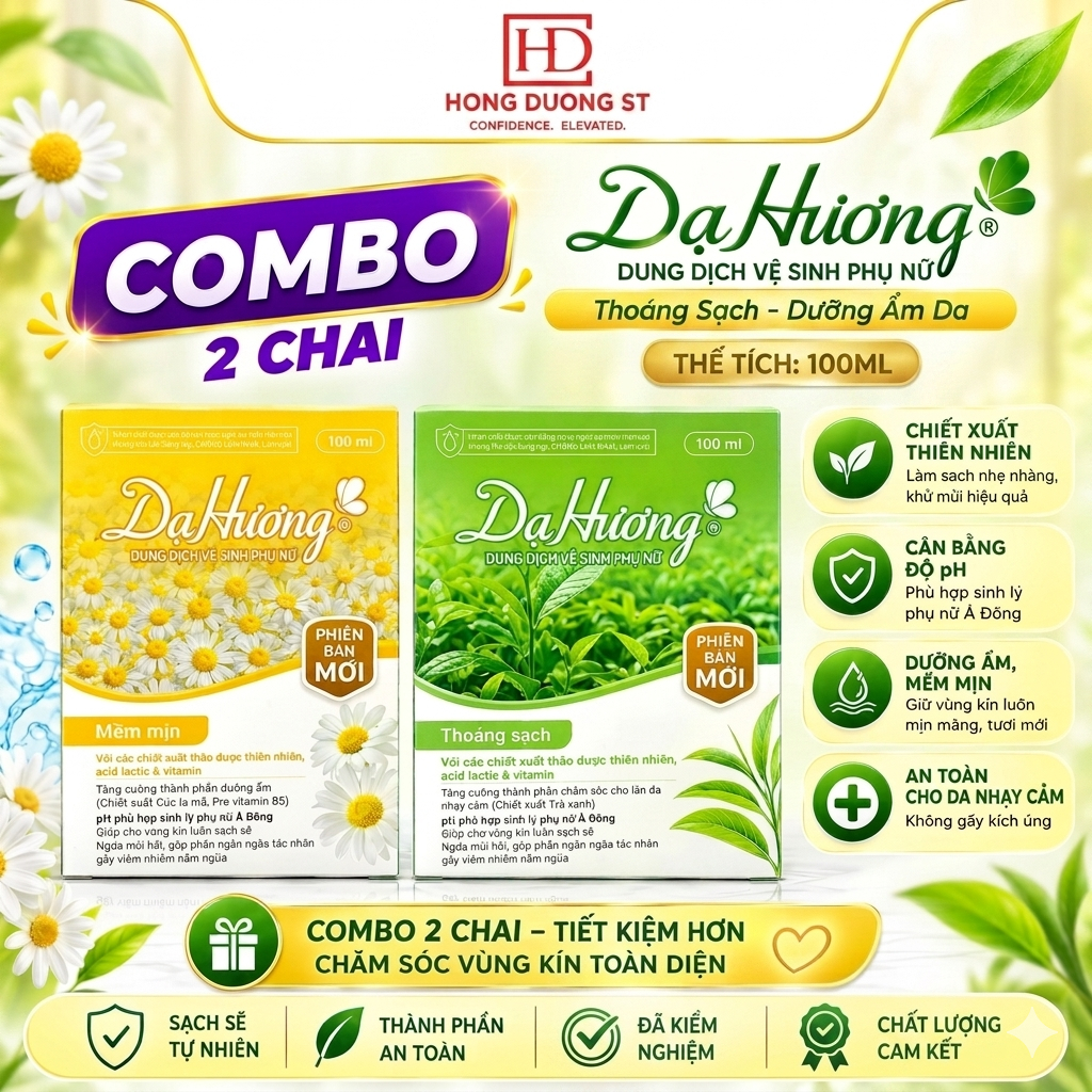 Combo 2 Chai Dung Dịch Vệ Sinh Dạ Hương Dưỡng Ẫm Da - Thoáng Sạch Ngừa Viêm Nhiễm Nấm - DDVS Dạ Hươn