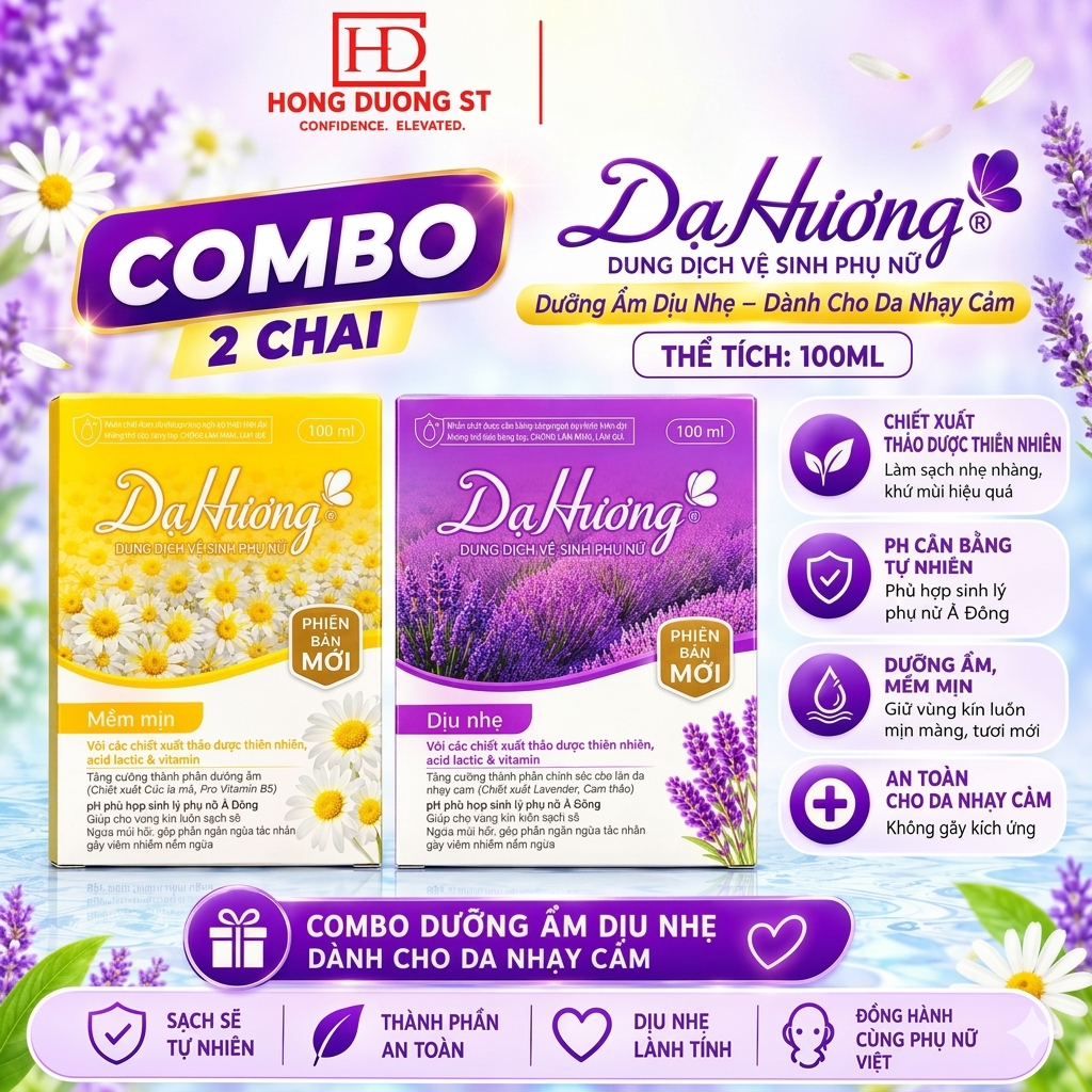 Combo 2 Chai Dung Dịch Vệ Sinh Dạ Hương Dưỡng Ẩm Dịu Nhẹ Dành Cho Da Nhạy Cảm - DDVS Dạ Hương 100ml 