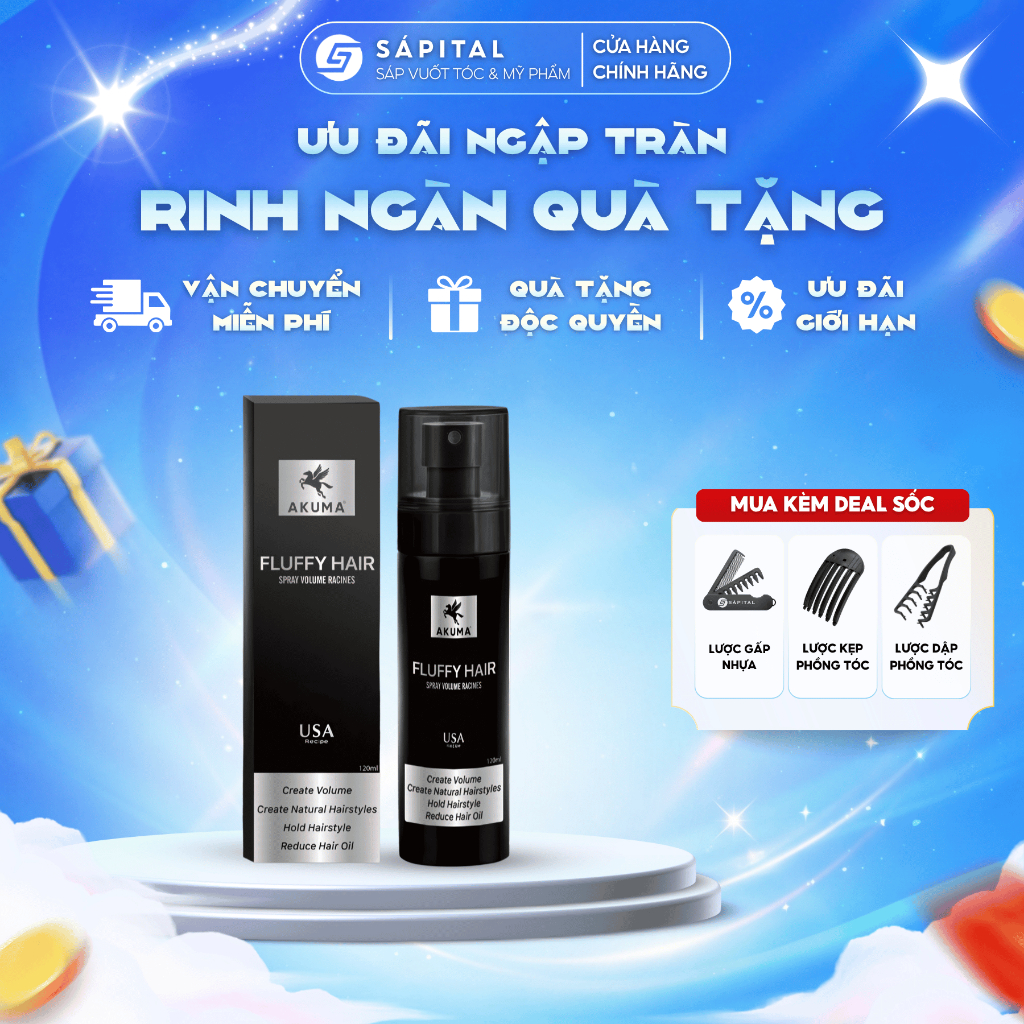 Xịt tạo phồng Akuma Fluffy Hair - Xịt bồng bềnh, Tạo nếp tóc, Kiềm dầu, Dùng cho cả nam&nữ
