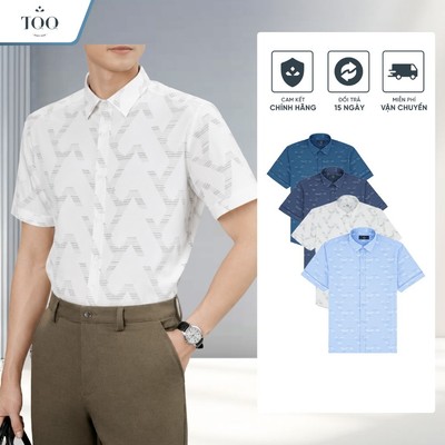 Áo Sơ Mi Nam Vạt Ngang Công Sở Ngắn Tay TQQ H345CB Vải Không Nhăn Hoạ Tiết Sang Trọng