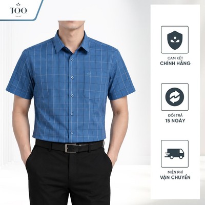 Áo sơ mi nam ngắn tay công sở kẻ lịch sự vải hạn chế nhăn có túi TQQ K522CB