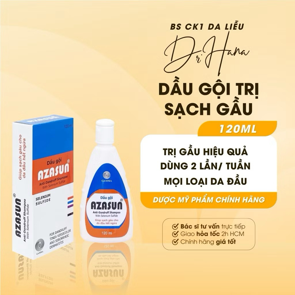 Dầu gội đầu loại sạch gàu Azasun 1% 120ml| Bs Việt Hà Da Liễu Khuyên dùng