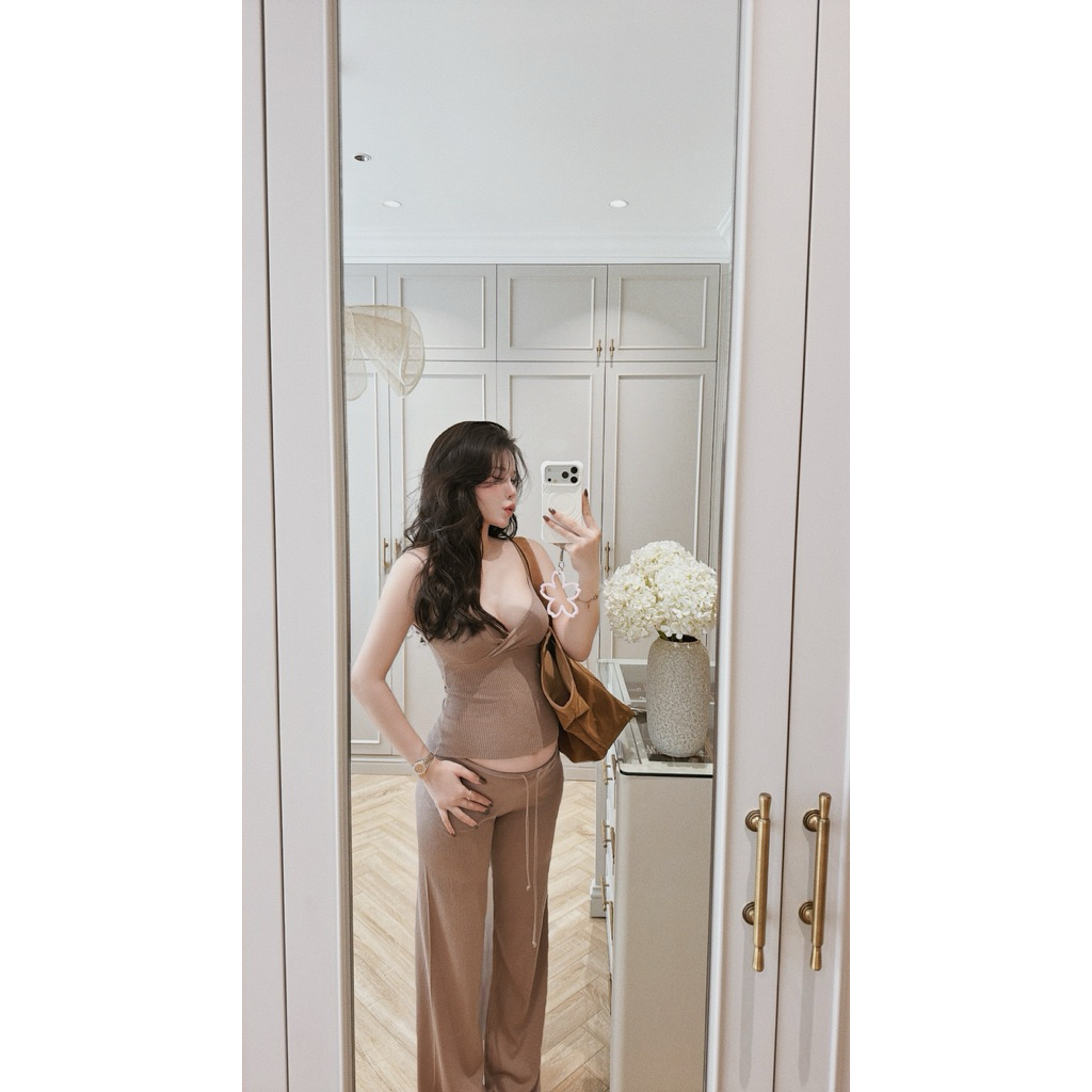 Set Áo Len 2 Dây Mix Quần Suông Chuẩn Linh Hoàng