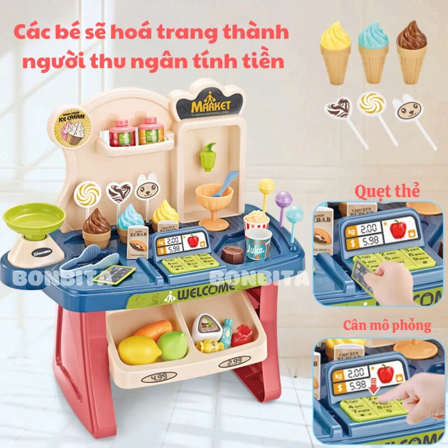 [khodochoigiare] Đồ Chơi Bán Hàng SIêu Thị Kèm Xe Đẩy 40 Chi Tiết- Đồ Chơi Xe Đẩy Siêu Thị Cho Bé Đồ