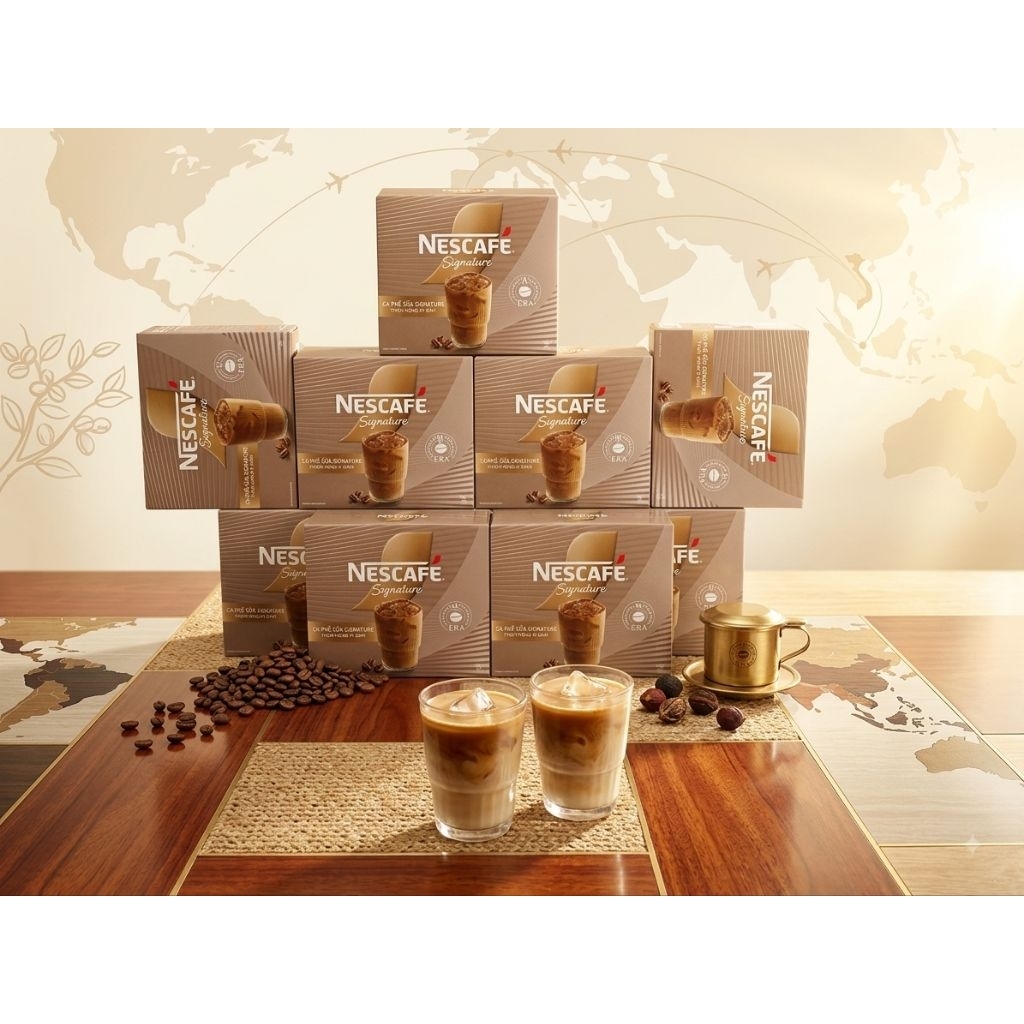 HSD Mới Nescafe Signature - Bộ COMBO 10 Hộp Cà Phê Sữa Đậm Đà  100 Gói Mỗi Gói 28g Tiện Lợi Cho Mọi 