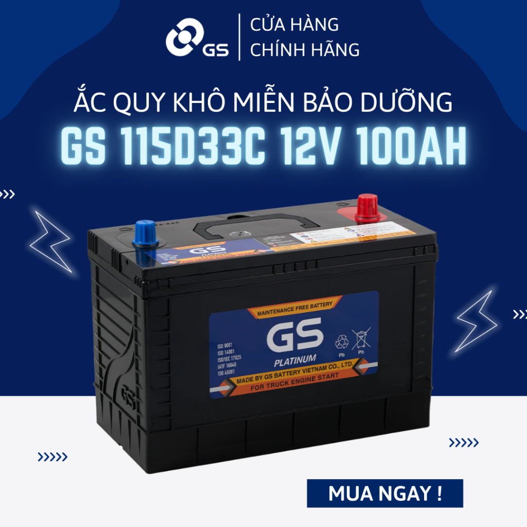 Bình ắc quy 12V 100Ah GS MF 115D33C - Ắc quy GS khô miễn bảo dưỡng