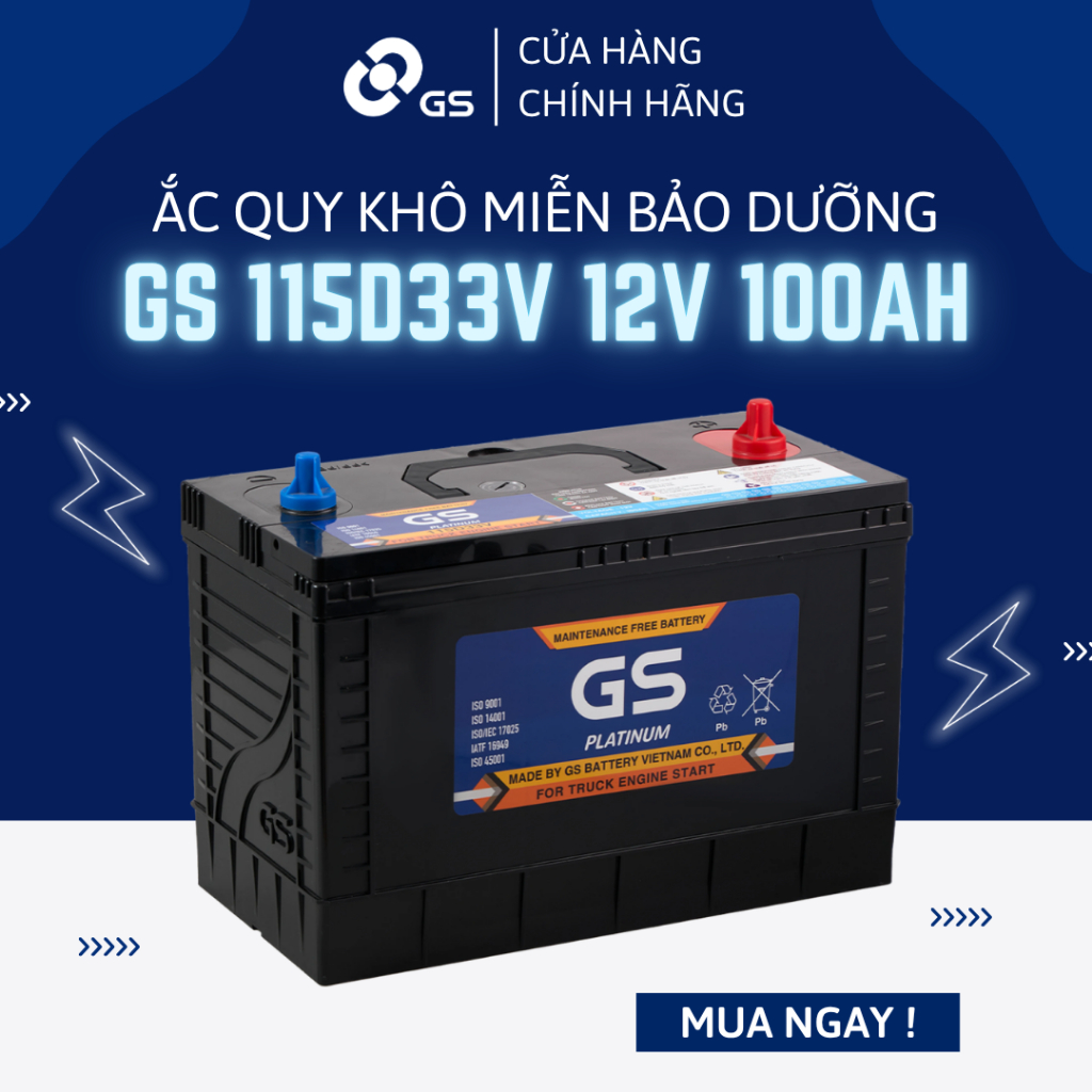 Bình ắc quy 12V 100Ah GS MF 115D33V - Ắc quy GS khô miễn bảo dưỡng