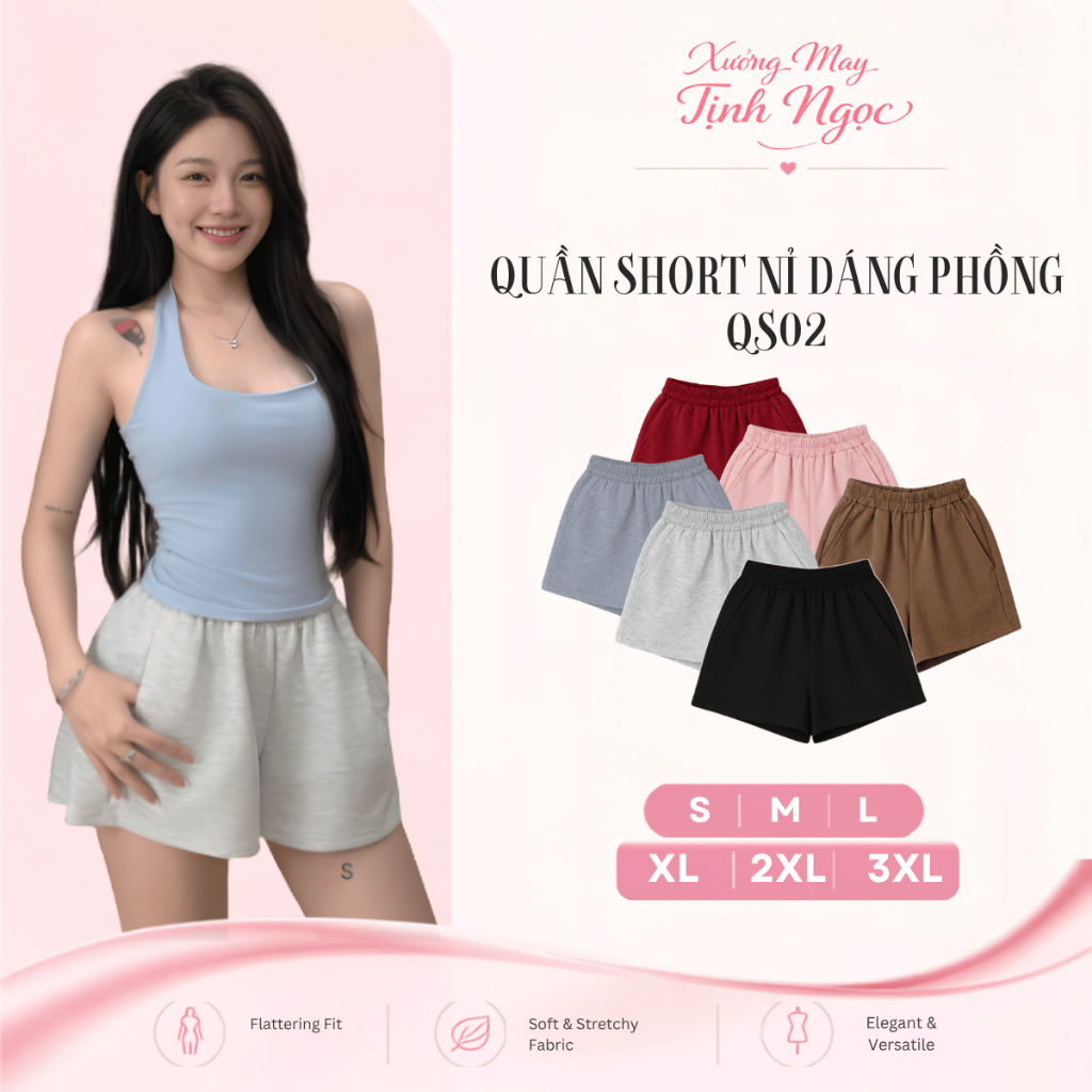 Quần Short Nỉ Nữ Bigsize Dày Dặn Cạp Chun Co Giãn, Quần Sooc Đùi Dáng Phồng…