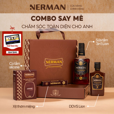 Combo say mê Nerman - Sữa tắm Lion Bartender 330g & DDVS Lion Bartender 100g & Xịt miệng & Cọ tắm