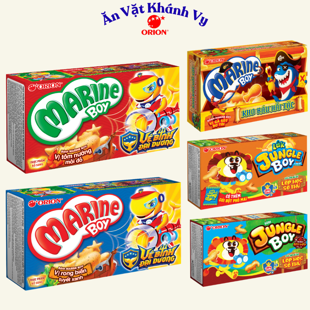 Combo Snack Bánh cá Marine Boy, Bánh khủng long Jungle Boy 35g Orion đủ vị - HÀNG CHÍNH HÃNG