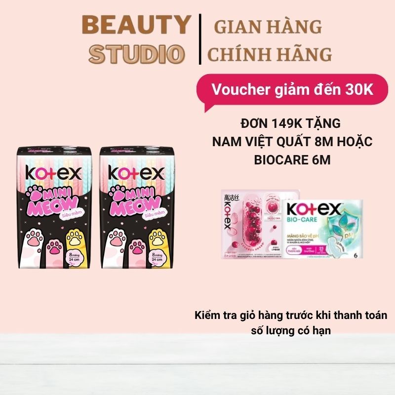 Combo Băng vệ sinh Kotex Minimeow mặt bông 8 Miếng 24cm