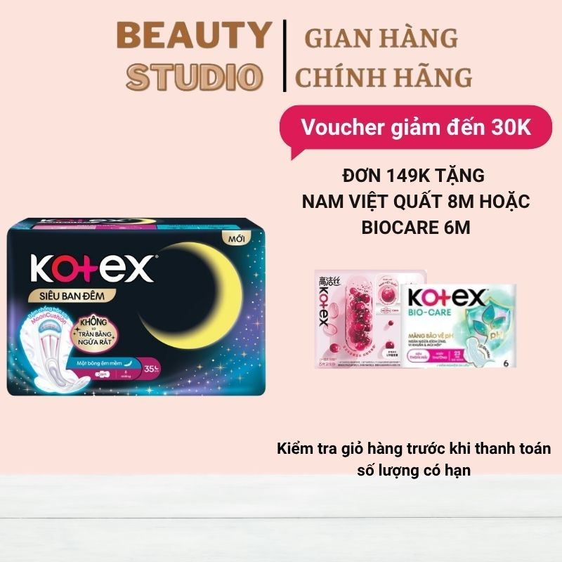 Combo Băng vệ sinh Kotex ban đêm mặt bông 8 miếng 35 cm siêu mỏng cánh