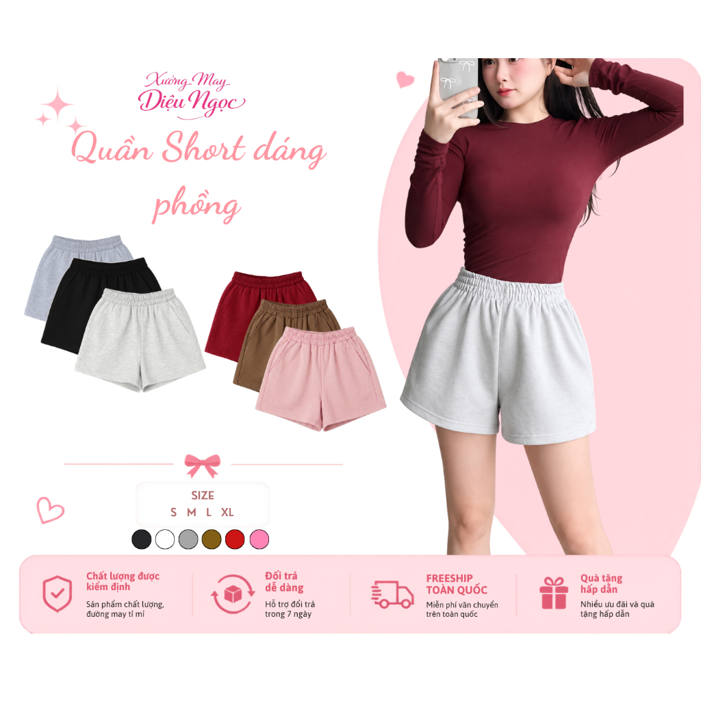 Quần Short Nỉ 2 Da Nữ Bigsize Cạp Chun , Quần Sooc Đùi Ống Rộng Cạp Cao Basic…
