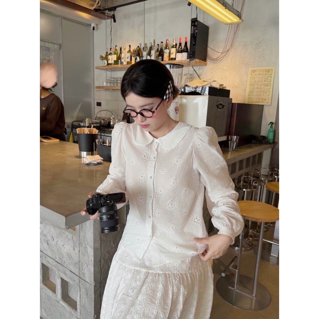 [A2866] ÁO SƠ MI THÔ HOA THÊU CỔ SEN metwo.dearu - Áo sơ mi thô boil hoa hoạ tiết cúc bọc QC dài tay