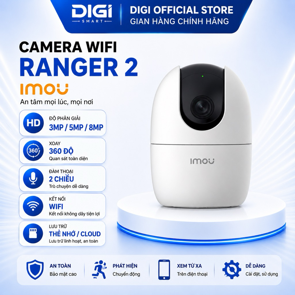 Camera Wifi IMOU Ranger 2 A32EP/A52P, A32P Pro 3MP/A52P Pro/A82P Pro 8MP, Xoay 360 Độ, Đàm Thoại
