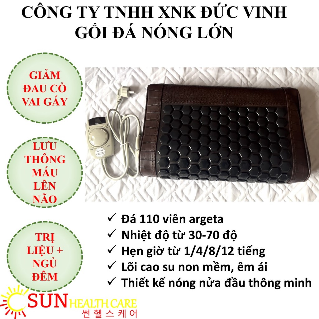 Gối đá nóng Sun Health Care kt 48x30x10cm đá lục giác đen argeta