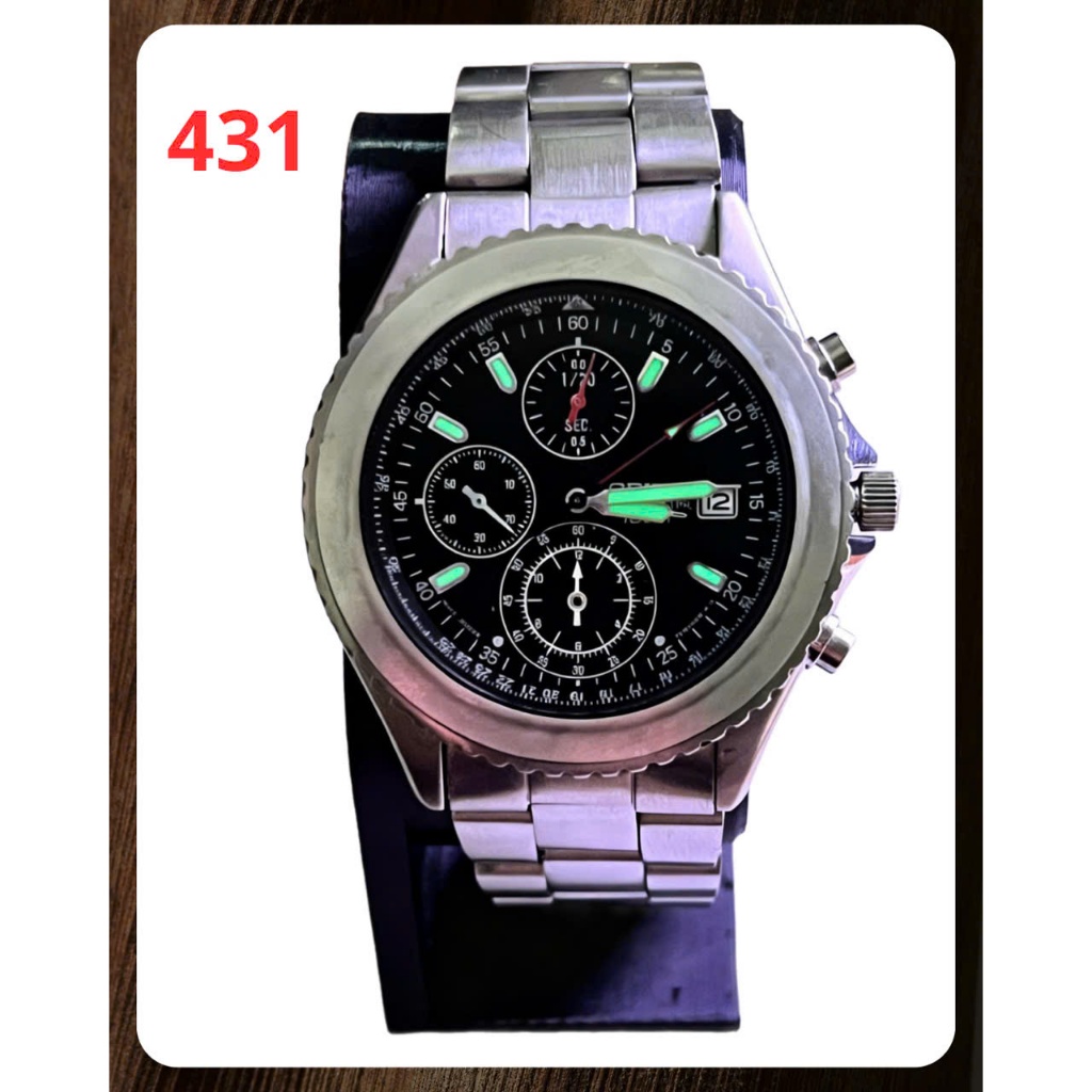 Đồng hồ nam Seiko Chronograph 100M Quartz – Mặt đen 3 Subdial – Lịch ngày – Dây thép – Japan