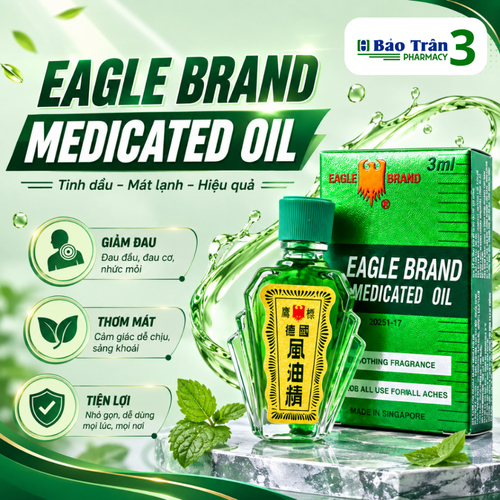 Dầu Gió Xanh Con Ó (3ml) Hương Thảo Dược Tiện Dụng