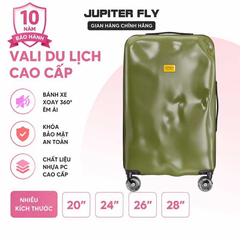 Vali 24 inch thời trang cá tính, nhựa PC bền bỉ,size 20/24/26/28 inch, khóa TSA, bánh xe êm ái
