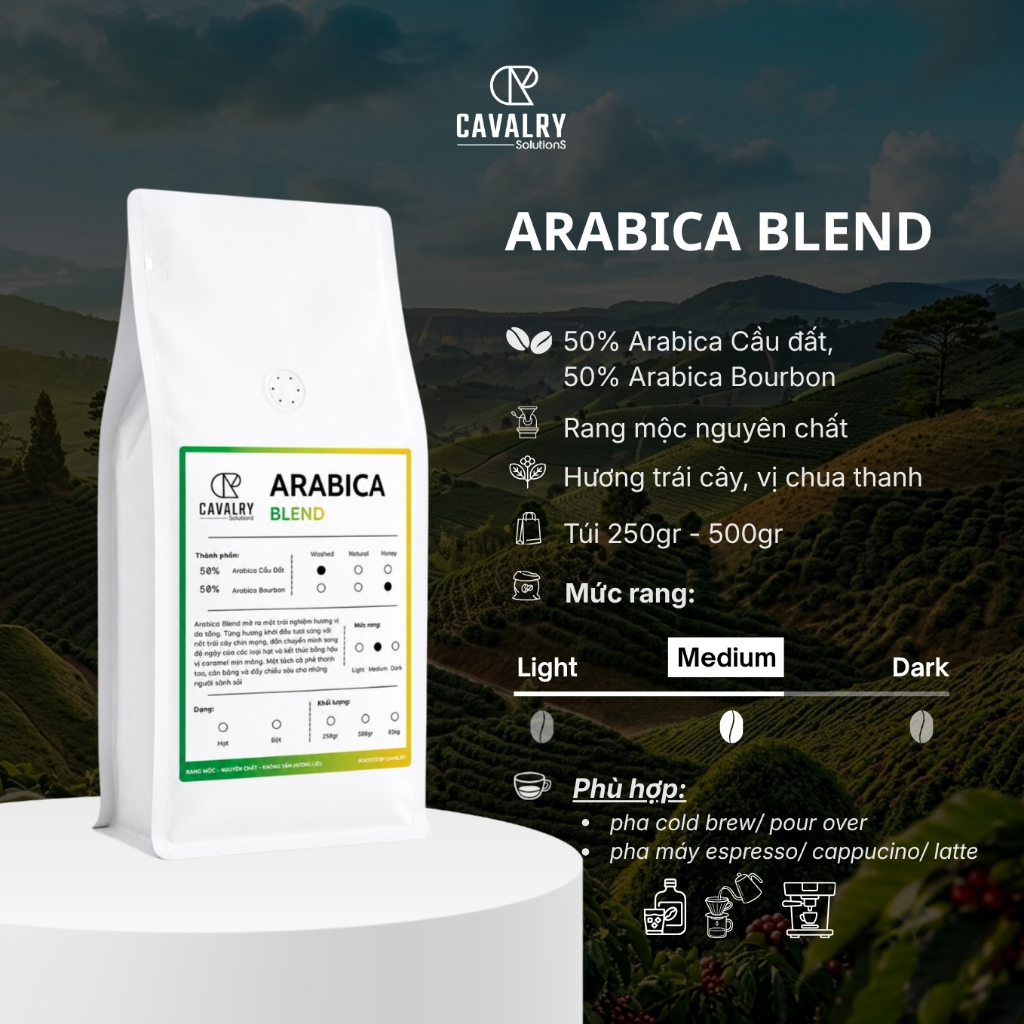 Cà phê Hạt Arabica Blend Rang Mộc Nguyên Chất 50% Arabica Cầu Đất & 50% Arabica Bourbon Hợp Pha Máy