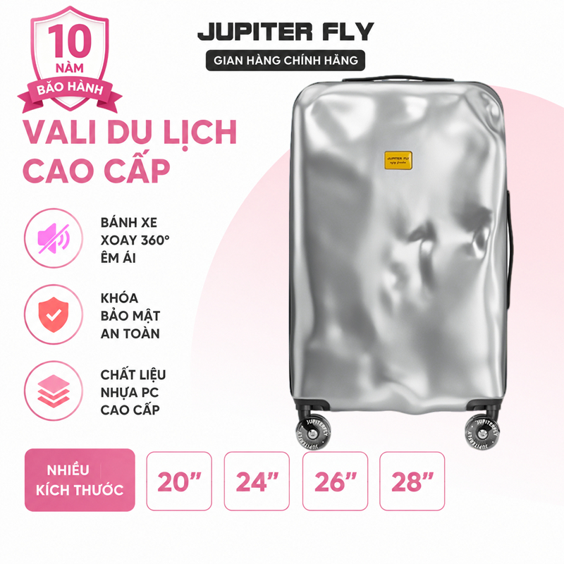Vali 28 inch size lớn, thiết kế bề mặt nhăn nổi,PC, size 20/24/26/28, khóa TSA, bánh xe êm ái
