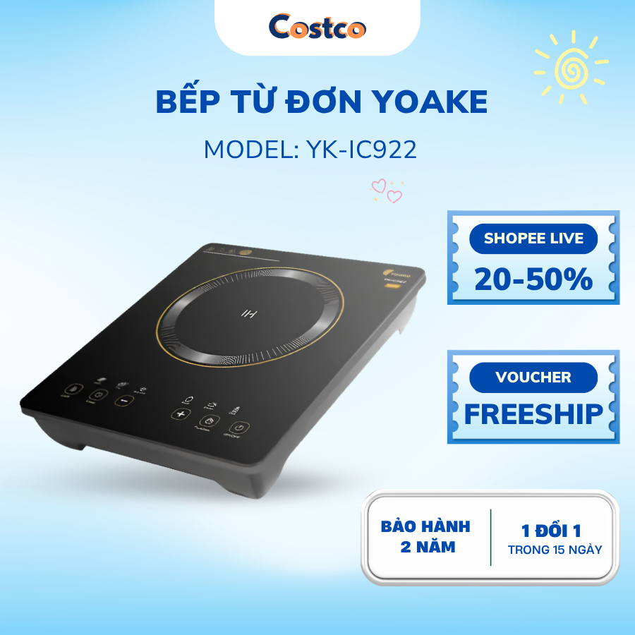 Bếp Từ Đơn Yoake YK-IC922 Công Suất 3000W Nấu Nhanh, Hẹn Giờ, Khóa An Toàn, Mặt Kính Cường Lực