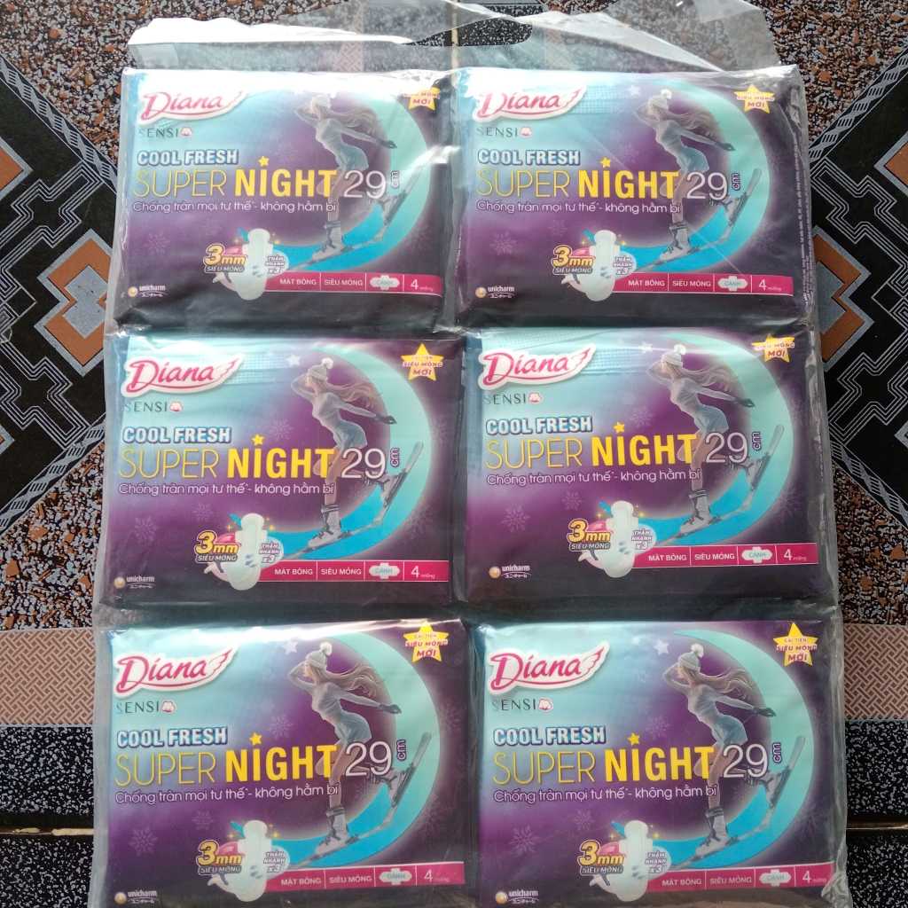 Combo 6 Gói Băng Vệ Sinh Diana Sensi Cool Fresh Super Night 29cm -Diana Sensi Cool Fresh Ban Đêm 29c
