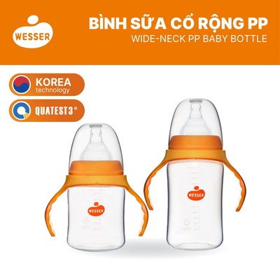 [MỚI] Bình sữa cổ RỘNG PP Wesser 180ml/260ml (PP MÀU TRẮNG)