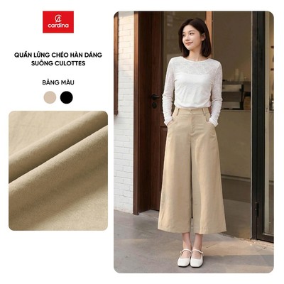 Quần lửng nữ CARDINA chất liệu chéo hàn dáng suông culottes 6QCU02