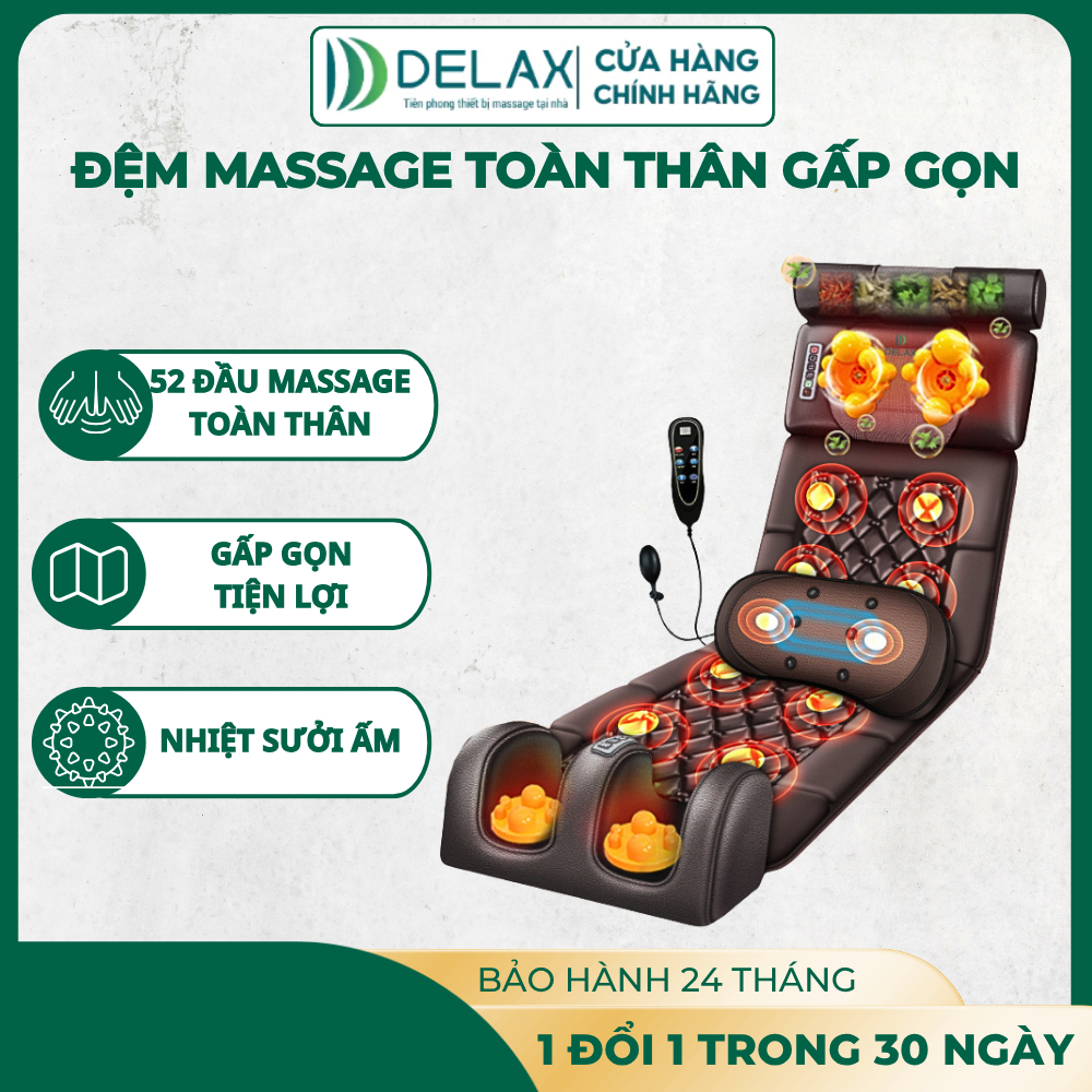Đệm Massage DELAX TMS01 – Massage Toàn Thân, Rung Sóng + Chườm Nóng,Thư Giãn Cổ Vai Gáy, Lưng & Chân