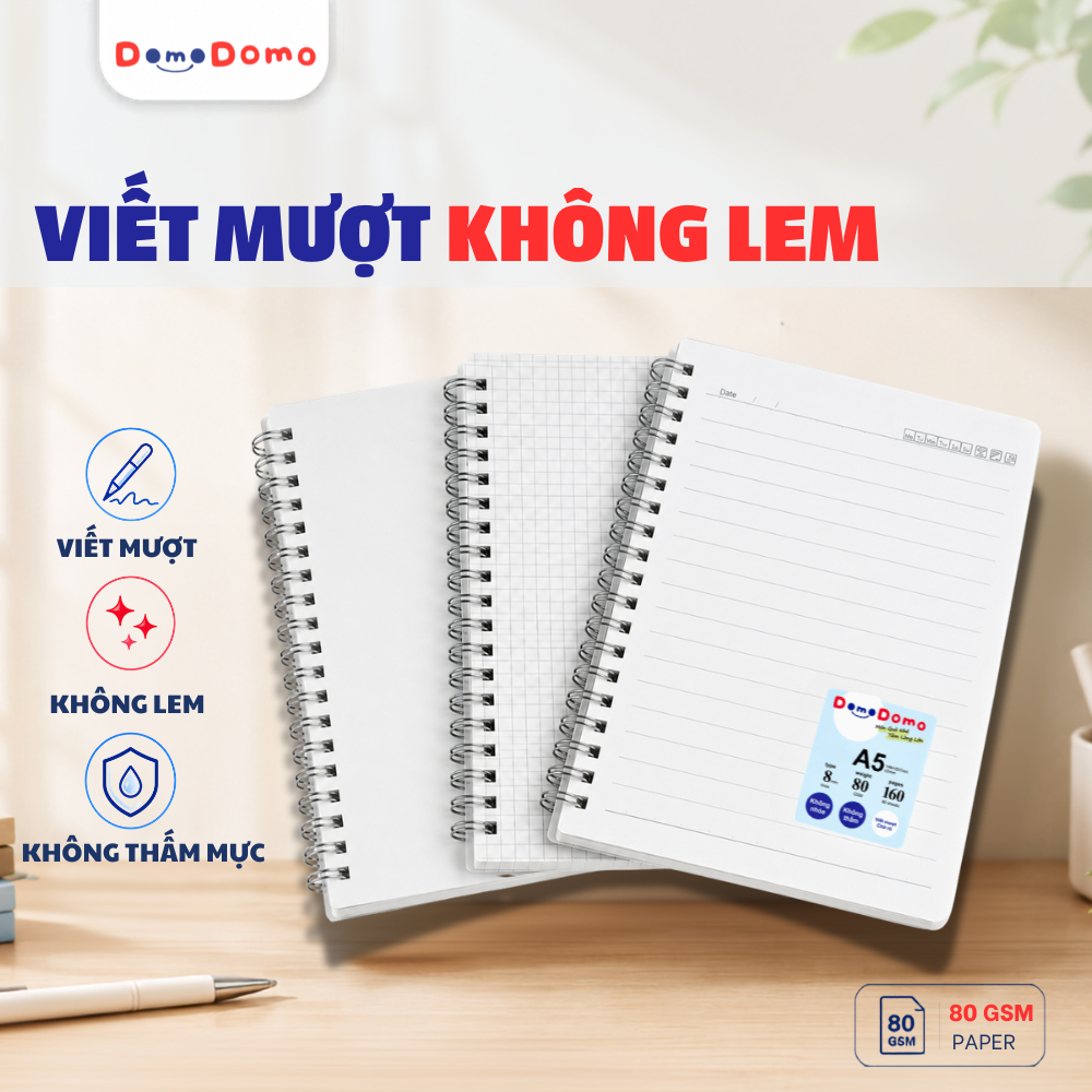 Sổ Lò Xo DomoDomo Giấy Dày 80gsm -  A5/B5 - 160 Trang