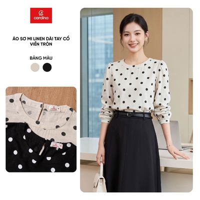 Áo sơ mi nữ CARDINA chất liệu linen dài tay cổ viền tròn 6ASD07