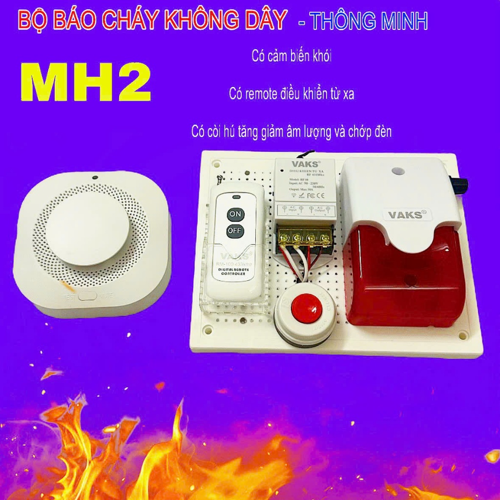 Trọn bộ chuông MH2 tích hợp 1 cảm biến khói tiện dễ lắp đặt nhà ở, nhà trọ, chung cư..v.v -MH2 _SA10