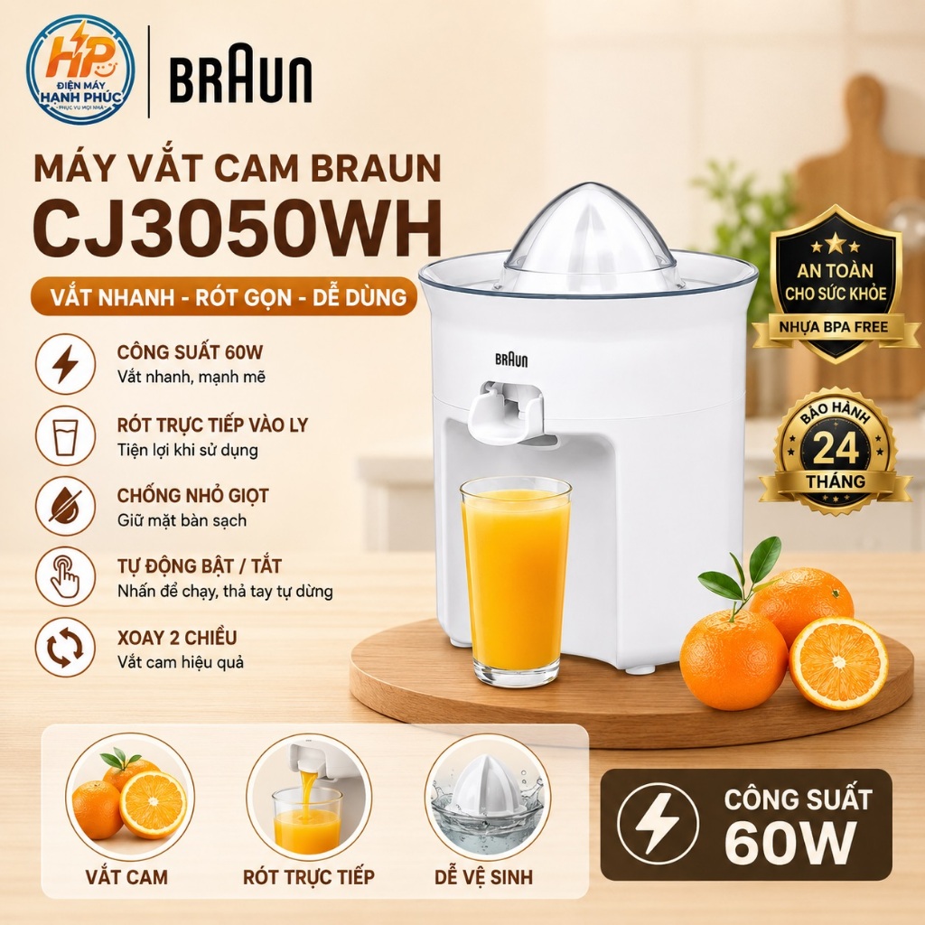Máy vắt cam Braun CJ3050 60W (Trắng) | Bảo hành chính hãng 2 năm