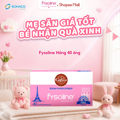 Nước muối sinh lý cho bé Fysoline Pháp vệ sinh mắt, mũi, miệng hàng ngày trẻ em hộp 40 ống x 5ml