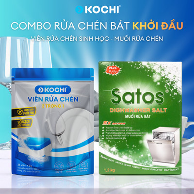 COMBO KHỞI ĐẦU: 1 túi viên rửa sinh học KOCHI - 1 hộp muối rửa chén SATOS - Sử dụng cho máy rửa chén - KOCHI Vietnam