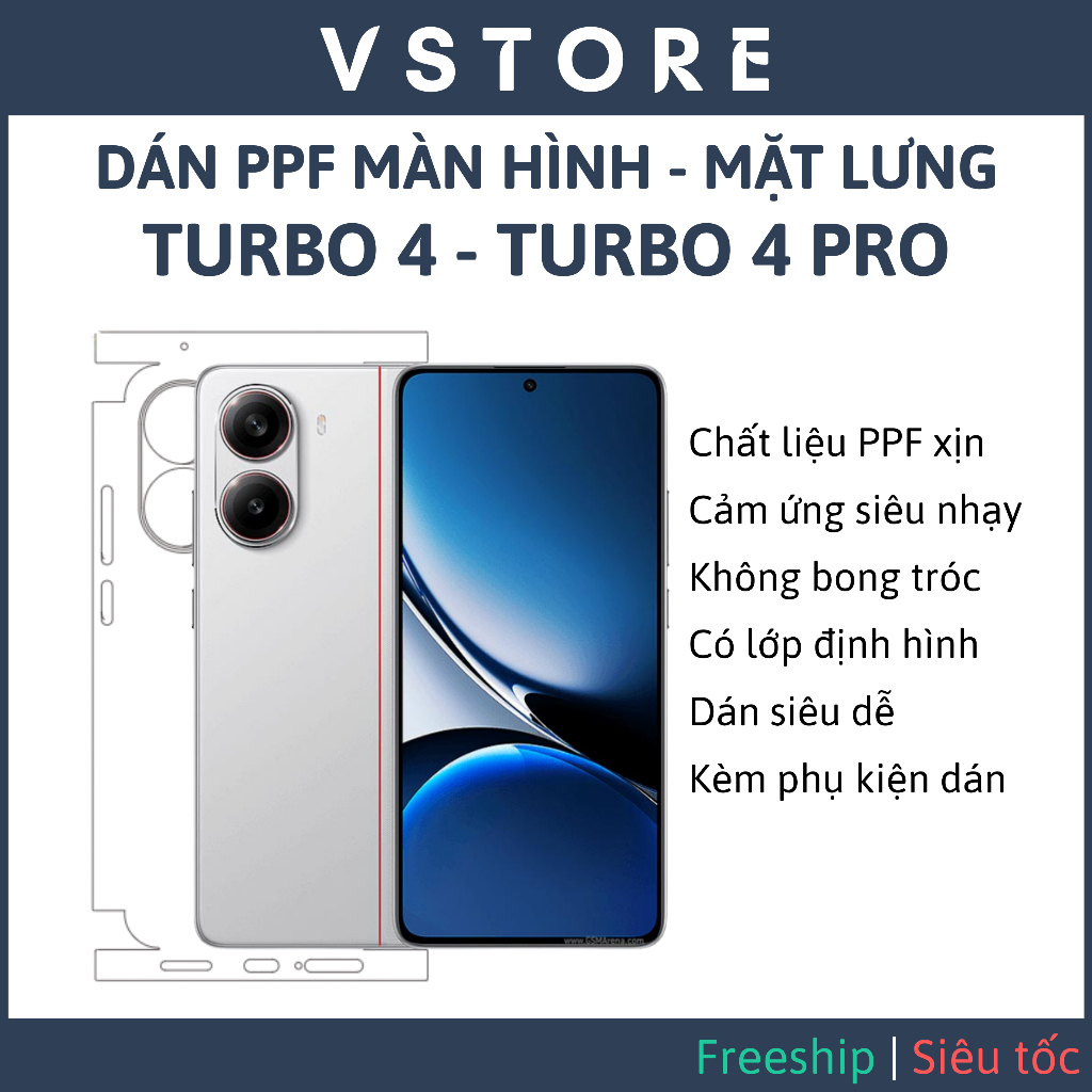 Dán PPF Redmi Turbo 4 4 Pro Màn hình, Mặt lưng full viền Bóng, Nhám Cao cấp VSTORE HCM