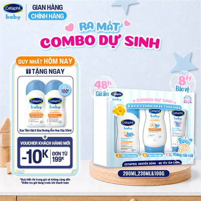 [Combo dự sinh] Hộp quà 3 bước chăm sóc da bé toàn diện Dầu Massage 200ML + Sữa tắm gội 230ML + Kem dưỡng ẩm 100G