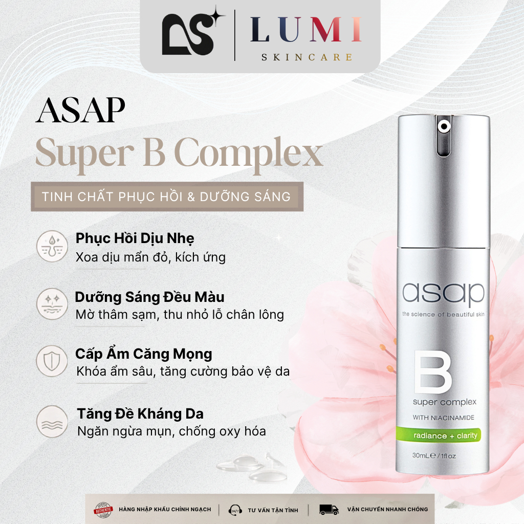 [Công Ty] Serum Asap Super B Complex 13% Niacinamide Phục Hồi, Sáng Da, Cấp Ẩm - Lumi Skincare